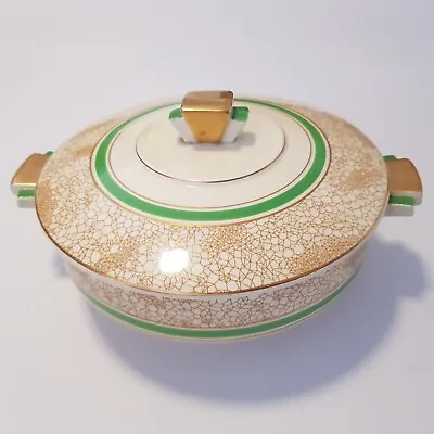 Buy Art Deco Furnivals 1930s Ceramic Tureen Lidded Pot Dish Gold Green 21cm England • 38.50£