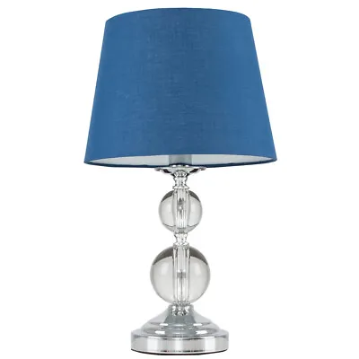 Buy Crackle Glass Ball Table Lamp Chrome Tapered Cotton Shade Bedside Lounge Light • 34.99£