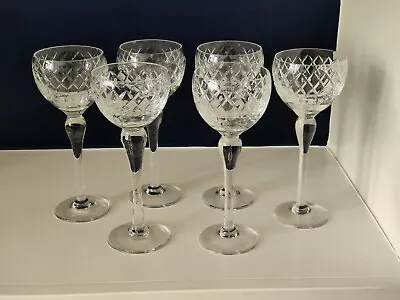 Buy 6 X Vintage 1960's Royal Brierley Coventry Cut Hock/Wine Glasses-19.5cm Tall-VGC • 66£