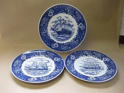 Buy 3 Staffordshire Blue & White Plates ~ Made For Maine USA ~ Old Sailing Ships • 19.99£