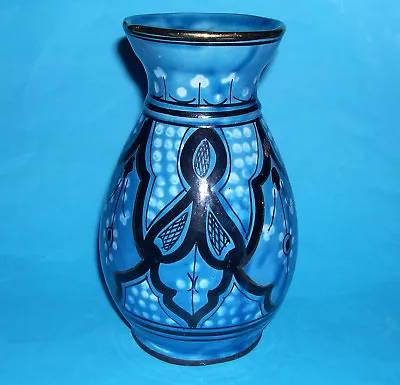 Buy Vintage Middle-East Studio Pottery Attractive Gilded Blue Classic Vase (M.M). • 35£