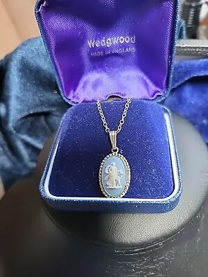 Buy Vintage Wedgewood Blue Jasperware Pendant On Silver Necklace JW 18  • 35£