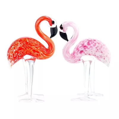 Buy 2 Pcs Crystal Glass Blown Figurines Flamingo Paperweight Bird Manual Lovers • 17.59£