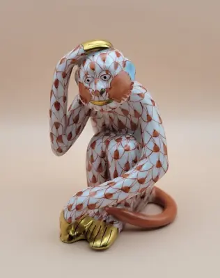 Buy HEREND Monkey Scratching Head Rust Fishnet #15385 Figurine -- VTG • 192.10£