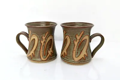 Buy 2 X Studio Pottery Mugs Abstract Design In The Style Of Terry Godby • 9.50£