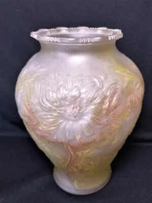 Buy Stunning Frosted Vase With Moulded CHRYSANTHEMUM Flowers 1930's • 57.64£