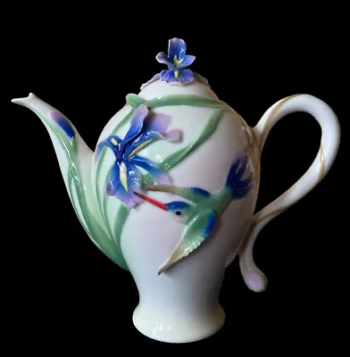 Buy Franz Porcelain Hummingbird & Purple Iris Tall Coffee/Teapot FZ00132 • 55£