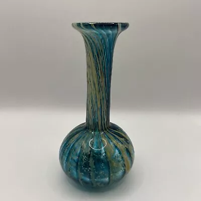 Buy Vintage Phoenician Glass Malta Turquoise & Green Swirl Pattern Vase Art 6” High • 5.50£