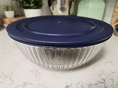 Buy Pyrex 7404-S Clear Ribbed Mixing Serving Bowl 4.5 Qt With Blue Lid EUC • 19.29£