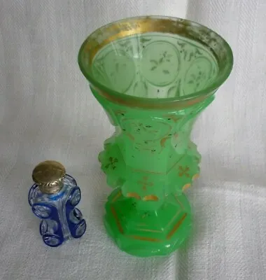 Buy Antique Bohemian Biedermeier Glass Opaline Taplet Vase Green • 574.88£