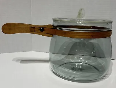 Buy Vintage Pyrex Flame Ware Double Boiler Wood Handle Glass Outer Pot W/Lid*Only* • 23.70£