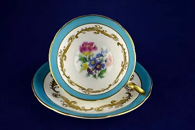 Buy RARE Aynsley Bone China 1527 Floral Blue / Gold Teacup & Saucer - PERFECT • 29.50£
