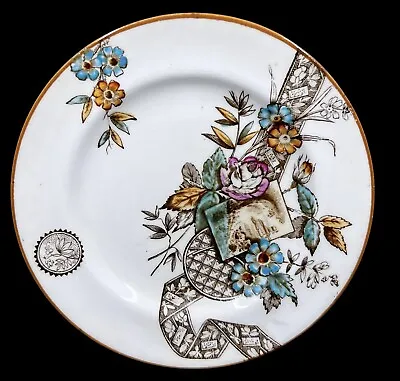 Buy Antique Victorian Plate Adderly Lyons Pattern Transfer Ware Flowers & Ribbon 7” • 25.50£