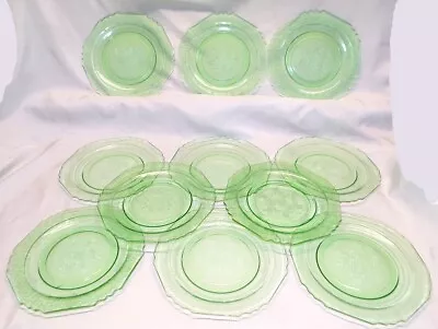 Buy Hazel Atlas Florentine #1 Set Of 11 Dinner Plates -Green Depression Poppy Glows • 137.57£