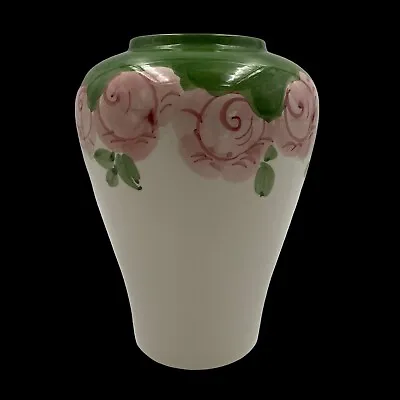 Buy Vintage Nora Fenton White/Green Ceramic Vase With Pink Roses 8” T Original Tags! • 28.42£
