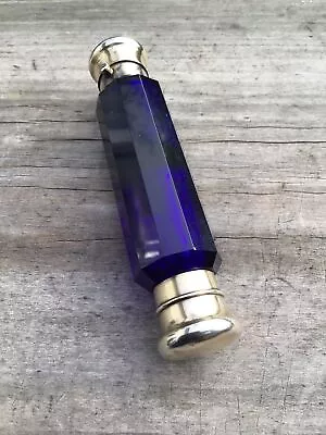Buy Victorian Double Ended Blue Glass Scent Bottle With Silver Plated Stoppers • 65£