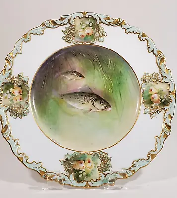 Buy Antique English Hammersley Hand Painted Fish Plate W Roses Artist Signed Plate B • 69.23£