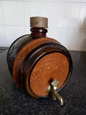 Buy Vintage Spanish Amber Glass And Leather Table Top Sherry Barrel • 9.99£