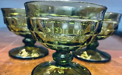 Buy Vintage Indiana Glass Avocado Olive Green Cuded Whitehall Footed Desert Glasses • 1.88£