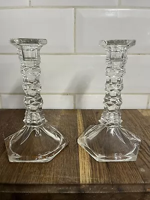 Buy Mid Century Glass Candlesticks. See Photos For Slight Chip To Bottom • 10£