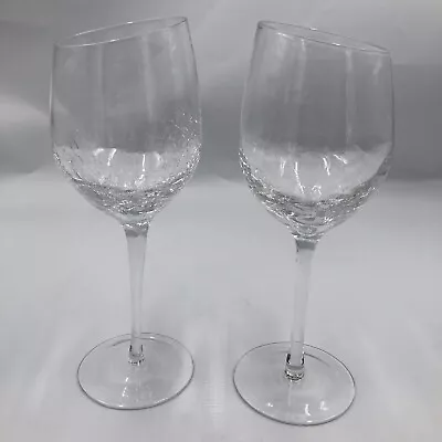Buy Pier 1 Crackle Glass Wine Angled Slant Rim Glasses 9” Set Of 2 • 37.95£