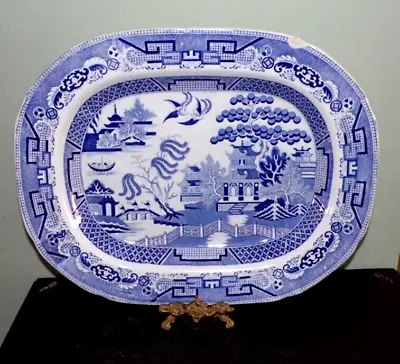Buy Decorative Large Antique Blue White Willow Pattern Platter 45.5 Cm Wide  L@@K • 40£