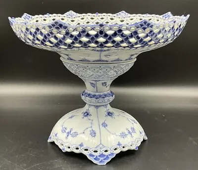 Buy Rare Vintage Royal Copenhagen Blue Fluted Lace Bowl On Stand #1011 11” Compote • 2,144.73£