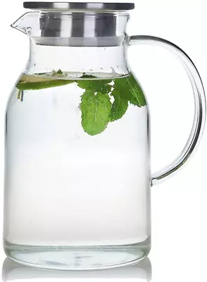 Buy 68 Ounces Glass Pitcher With Lid, Heat-Resistant Water Jug For Hot/Cold Water • 39.52£