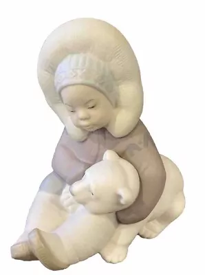 Buy Lladro 5” Porcelain Eskimo Child Playing With Polar Bear Cub Figurine #1195 • 37.56£