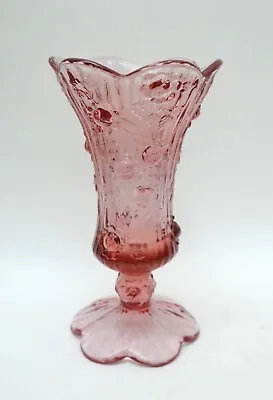 Buy Vintage Fenton Cabbage Rose Flowers Pink Glass Vase • 20£