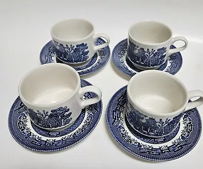 Buy Never Used Blue Willow Cup Saucer Set Of 4 Churchill England • 21.74£
