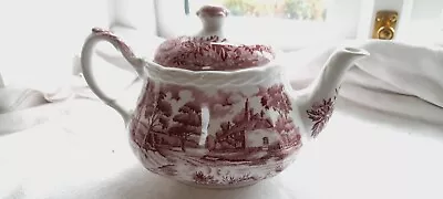 Buy Country Style WH Grindley Staffordshire Pink And White Teapot • 10£