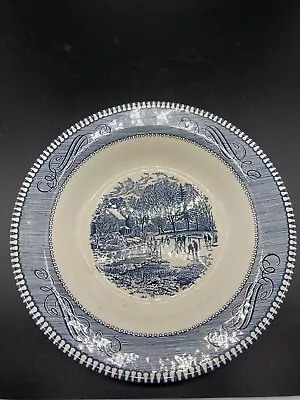 Buy Currier And Ives Royal Ironstone Blue And White Bowl Skating Scene 8 Inch • 9.96£