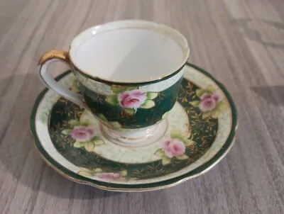Buy Vintage Occupied Japan Gold China Hand Painted Green Floral Tea & Saucer Set  • 23.98£