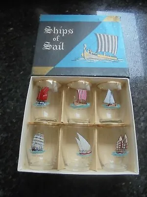 Buy Vintage 1960's Boxed Ships Of Sail  Small Wine/Sherry Glasses X 6 • 17£