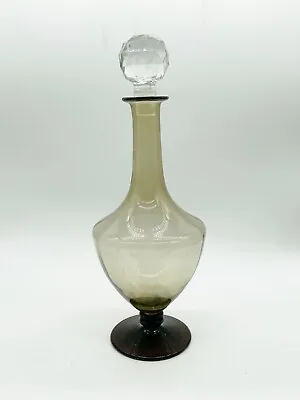 Buy Vintage Smoke Glass Decanter With Stopper Purple Base Art Glassware • 22.99£