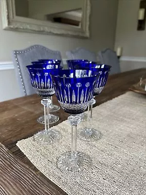 Buy Bohemian Cut To Clear Cobalt Blue Wine Glasses Set Of 7 • 521.80£