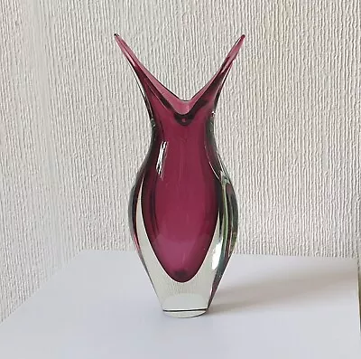 Buy Art Glass Vase Red Sommerso Beak Teardrop Murano Vase Mid-Century 60's 20cm • 95£