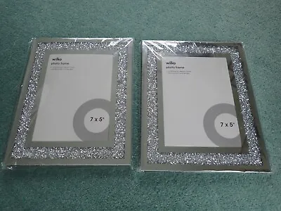 Buy 2 X BNIP Crushed Diamond Crystal Effect Sparkly Gem Mirror Glass Photo Frames • 26£