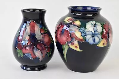 Buy 2 X W. Moorcroft Pottery Blue And Multicoloured Floral Design Vintage Vases  • 99.99£