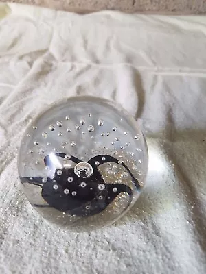 Buy Glass Paperweight Black  Squid Like Object In Bubbles • 10.85£