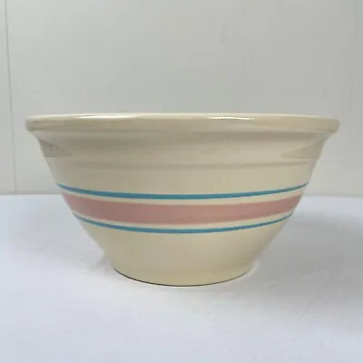 Buy McCoy Oven Ware USA Pottery Bowl 10  Pink Blue Stripe Mixing Dough Serving • 38.51£