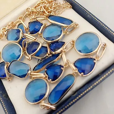 Buy Vintage Art Deco Style - Glass Bezel Set - Royal Blue Necklace - 31  • 25£