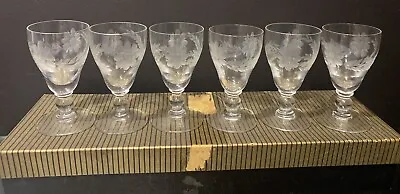 Buy Vintage Antique Sherry Liquor Glasses Set Of 6 Crystal / Glass Etched Boxed • 18£