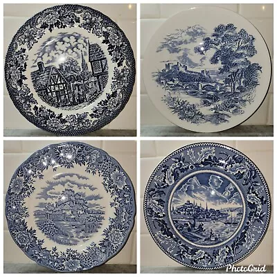Buy Vintage English Mismatched China Blue & White Transferware Dinner Plates  • 42.26£