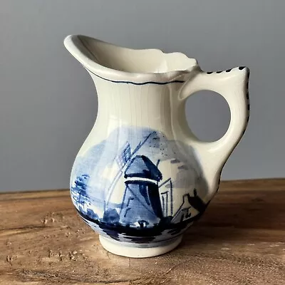 Buy Vintage Delft Holland Small Blue Pitcher Vase Hand Painted Windmill 3.5” Tall • 21.21£