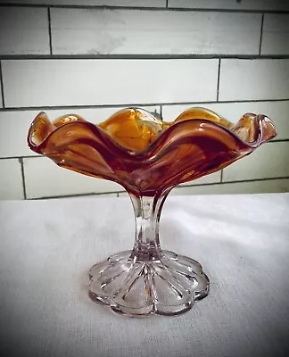 Buy Depression Era Amber Long Stemmed Carnival Glass Candy Dish • 37.95£
