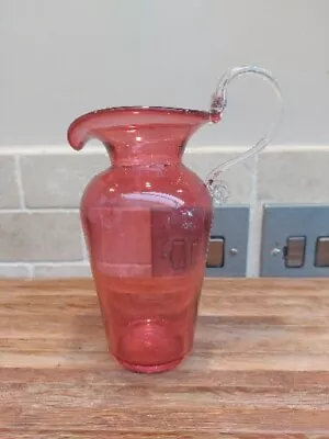 Buy Vintage Cranberry Glass Pitcher Jug Ewer Hand Blown Grecian Style 15.5cm Signed • 14.99£