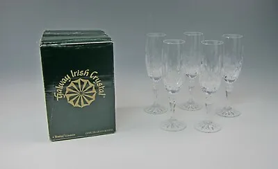 Buy Lot Of 5 Galway Crystal KING'S COURT Champagne Flutes With Box • 72.32£