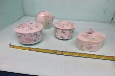Buy M&S St Michael Porcelain Trinket Set Boxes Pots Bamboo Butterfly Japan 1980s • 0.99£